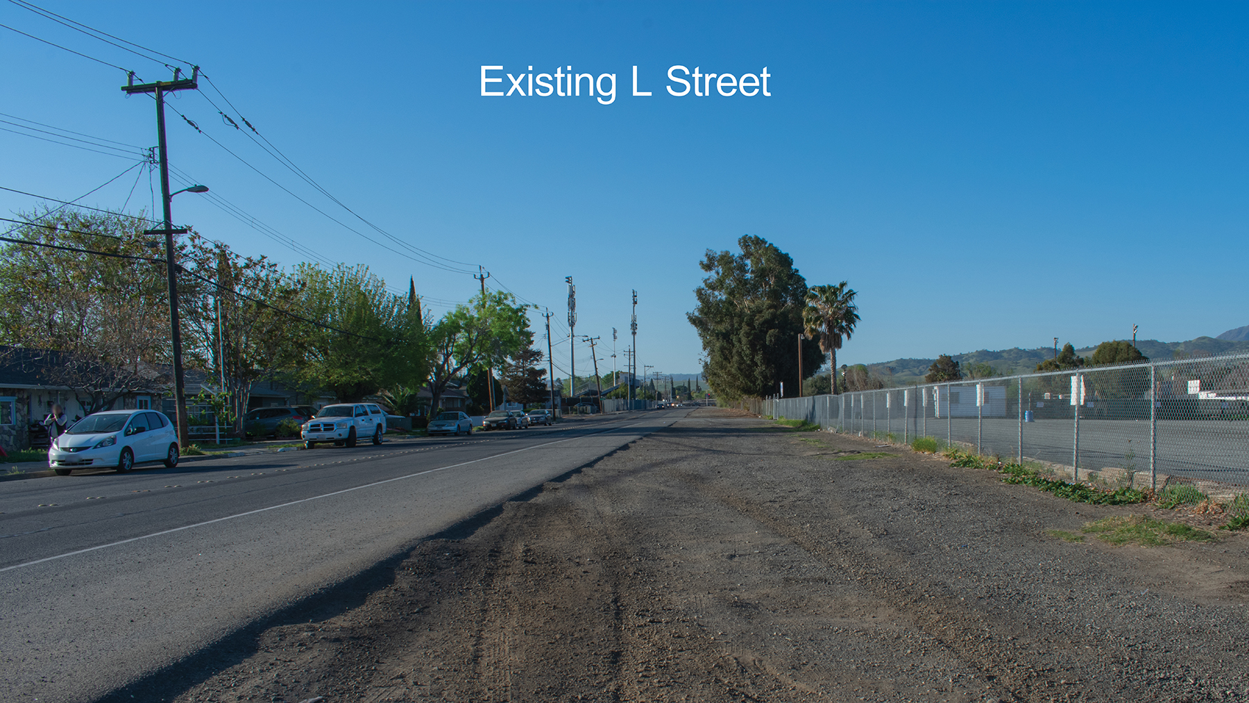 A slide for the original Veterans Blvd Presenation, a photo of L Street before lane expansion